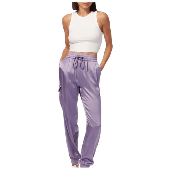 Cami NYC Elsie Satin Cargo Pants Drawstring Waist Lavender Purple Joggers Size S - Picture 1 of 9
